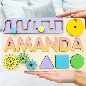 Carte occupée personnalisée Nom en bois Puzzle Baby Learning Board Educational Toys Toddler Activity Board