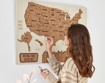 National Park Push Pin US Map, Apartment Decor 5th Anniversary Gift Map Of USA, Travel Map New Home Gift, Boyfriend Gift Wall Decoration