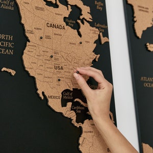 Push Pin Wood World Map 3 Piece Wall Art Set - Perfect Wall Hanging 5th Anniversary Gift - Wooden Wall Art Apartment Decor Travel Map