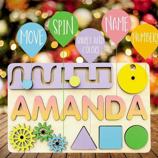 Wooden Name Puzzle, Personalized Busy Board, Toddler Christmas Gift, Baby Activity Board, Montessori Baby Toys, New Baby Gift