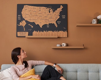 National Park Map USA Map, Push Pin Map Apartment Decor, Wood Map Of United States Map, Wooden Wall Art 5th Anniversary Gift