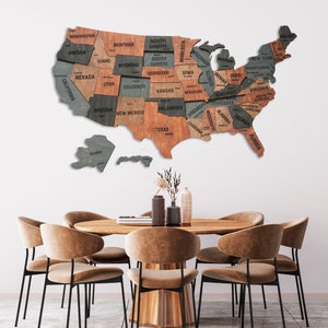 USA Push Pin Map Cadeau de voyage - Bois US Travel Map Pin Board - États-Unis Carte Wall Art - New Home Apartment Housewarming Gift