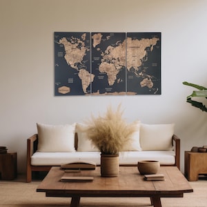 Hölzerne Weltkarte Wand-Kunst-5. Jahrestagsgeschenk, Weltkarte Push Pin Wohnung Dekor, Reisekarte Wandbehang Ruhestand Geschenk über dem Bett-Dekor