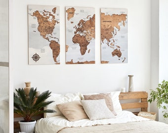 3d World Map Wall Art, Wooden World Map Push Pin, Personalized Travel Map, Above Bed Decor, Pin Board Apartment Decor Map Of the World