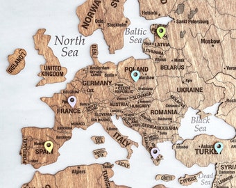 Arte mural con mapas del mundo con chinchetas GRATIS, tablero de chinchetas con mapas del mundo de viajes, decoración de madera con mapas del mundo, decoración de apartamentos con mapas de madera para pared