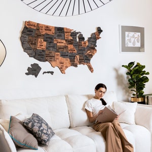 United States Map Wood Wall Decor, USA Travel Map Apartment Decor 5th Anniversary Gift, US Push Pin Map Wall Art, New Home Gift Wall Hanging