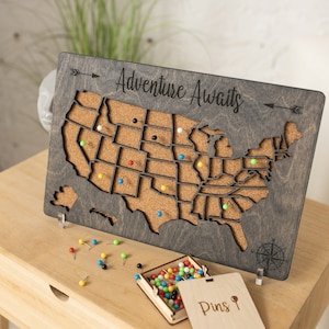 Anstecknadel USA Karte Reisekarte Für Paare Geschenk, hölzerne Karte der USA einjähriges Jubiläumsgeschenk, personalisierte Korktafel Karte mit Pins