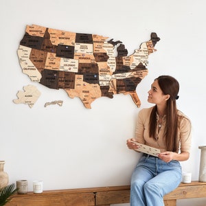 USA Karte Wohnung Dekor, USA Familie Reisekarte RV Dekor, Holz US Map Reisegeschenke, Geschenk zum 5