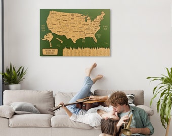 Wooden Wall Decor United States Map National Park Poster, USA Travel Map Push Pin Apartment Decor New Home Or 5th Anniversary Gift