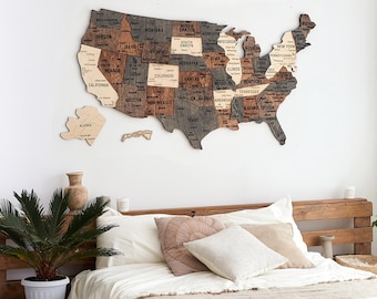 Travel Map, Apartment Decor United States Map, US Wood Map New Apartment Gift, USA Wooden Wall Art Decor, Push Pin Map Gift