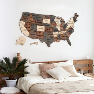 Travel Map, Apartment Decor United States Map, US Wood Map New Apartment Gift, USA Wooden Wall Art Decor, Push Pin Map Gift
