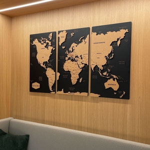 Push Pin Weltkarte Wohnung Dekor, große Weltkarte Wand Kunst 5. Jahrestag Geschenk, Reise Paare Geschenk 3-teilige Wandkunst über dem Bett Dekor