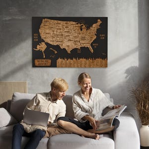 Carte du parc national, cadeau de voyage en couple, carte des États-Unis, carte de voyage avec punaises, carte murale en bois, cadeau 5e anniversaire, carte éducative des États-Unis
