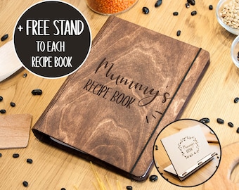 Carpeta libro de recetas, libro de cocina de madera personalizado, regalo del día de las madres para el cumpleaños, diario de recetas familiares personalizadas, regalo para la esposa