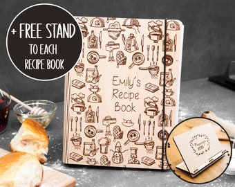 Wooden Recipe Book Binder, Personalized Custom Journal Cook Books, Mothers Day Personalised Gift Recipe Journal, Gift For Wife