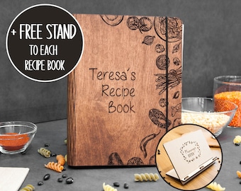 Personalized Wooden Recipe Book Binder, Custom Journal Cook Books, Mothers Day Birthday Gift Recipe Journal, Gift For Wife