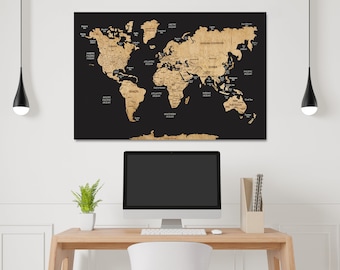 Wooden World Map Wall Art, Push Pin World Map, Personalized Travel Map, Above Bed Decor Cork World Map, Apartment Decor 3d World Map