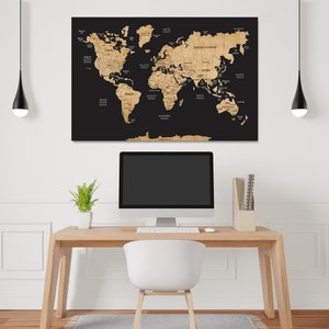 Wooden World Map Wall Art, Push Pin World Map, Personalized Travel Map, Above Bed Decor Cork World Map, Apartment Decor 3d World Map