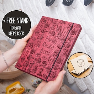 Personalized Wooden Recipe Book Binder Custom Journal Cookbook Stand, Wooden Notebook Mother In Law Gift, Bridal Shower Gift For Daughter