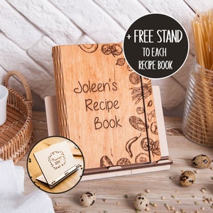 Personalized Wooden Recipe Book Binder Custom Journal Cookbook Stand, Wooden Notebook Mother In Law Gift, Bridal Shower Gift For Daughter