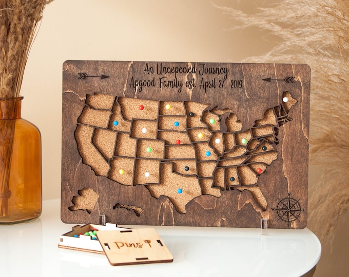 Push Pin USA Travel Map for Couples Anniversary Gifts, Customized ...