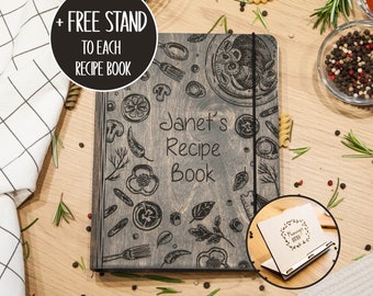 Personalized Wooden Recipe Book Binder, Custom Journal Cook Books, Mothers Day Birthday Gift Recipe Journal, Gift For Wife