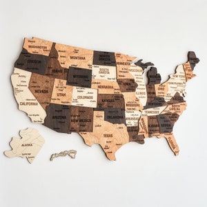 Kaart reiscadeau kaart VS - hout prikbord Amerikaanse reiskaart - kaart muur Verenigde Staten - Nieuw huis appartement housewarmingcadeau