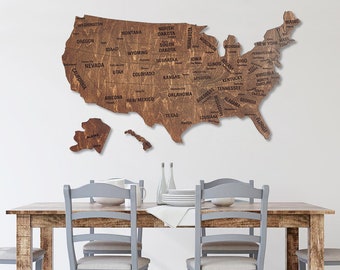 Wood Map Of United States,  Large Wooden Wall Art US Map, United States Push Pin Travel Map, Wall Decor USA America