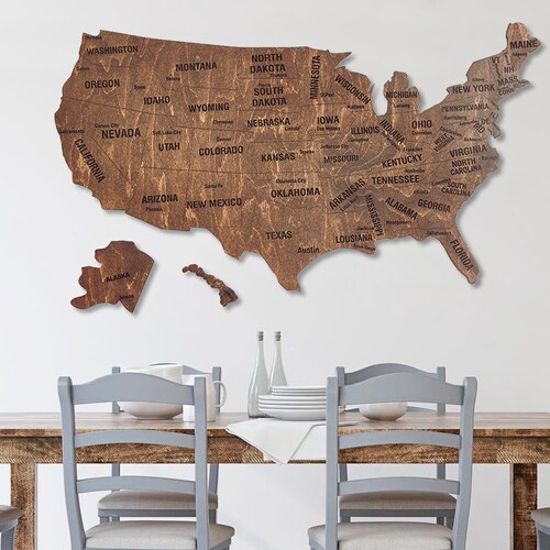 Wooden US Map of United States Wood Wall Art USA Travel Map Etsy