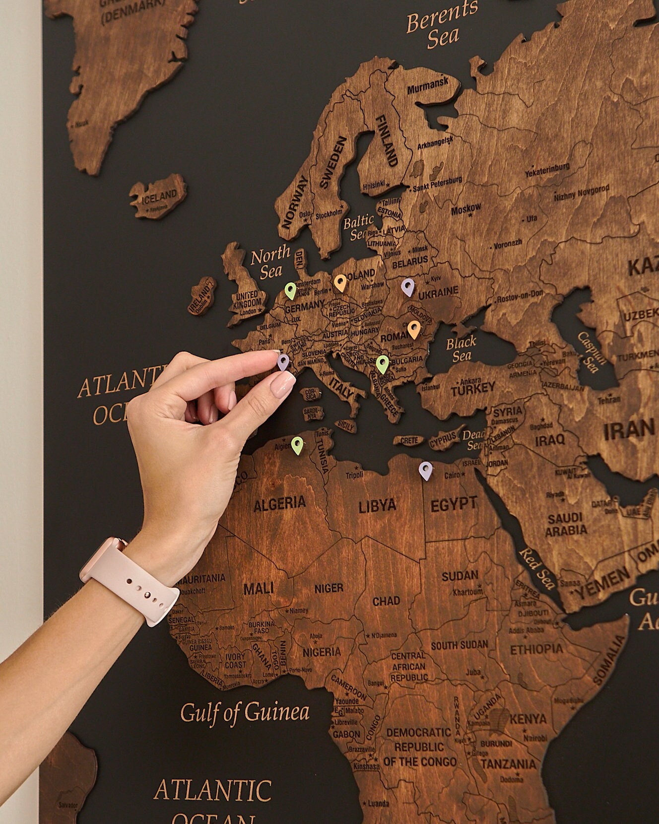World Map Led Push Pin Wall Art, Cork World Map Board, Wooden World Map  Travel Map, Pin Board Apartment Decor, Above Bed Decor 