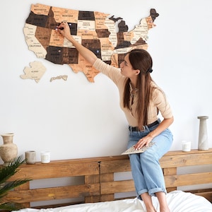 US Travel Map, Push Pin Map, Wood Map Of United States, Apartment Decor New Apartment Gift, USA Wooden Wall Map image 2