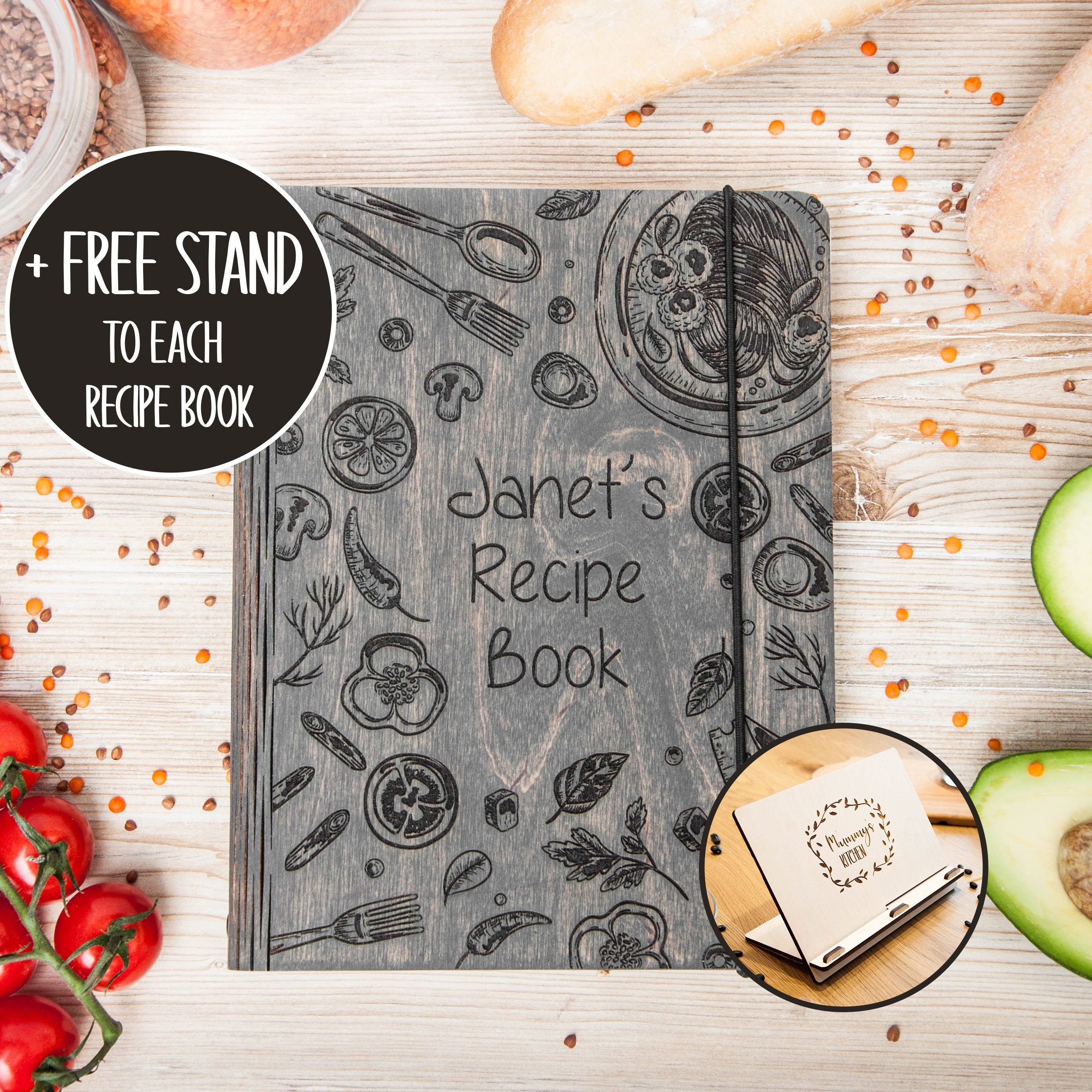 Recipe Binder, Recipe Book, Personalized Custom Journal Cookbook Stand, Mothers Day Gift, Family Recipe Journal Holder, Wooden Notebook