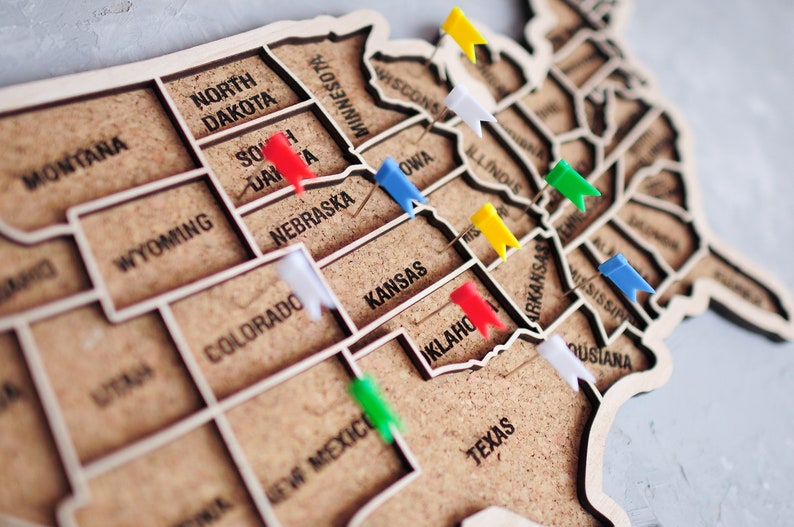 Cork Large United States Map Push Pin Usa Cork Board Map Us Etsy