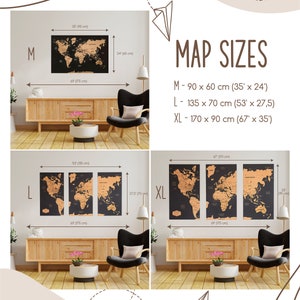 Mapa świata Wall art mapa pinezki, tablica korkowa drewniana mapa podróży dekoracje ścienne, mapa ścienna z drewna prezent na 5 rocznicę, 3 panele ścienne art zdjęcie 7