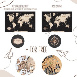 World Map Wall Art Push Pin Map, Cork Board Wooden Travel Map Wall Decor, Wood Wall Map 5th Anniversary Gift, 3 Panel Wall Art image 9
