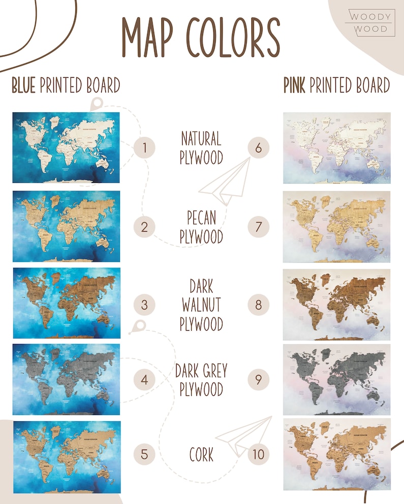 World Map Wall Art Push Pin Map, Cork Board Wooden Travel Map Wall Decor, Wood Wall Map 5th Anniversary Gift, 3 Panel Wall Art image 5