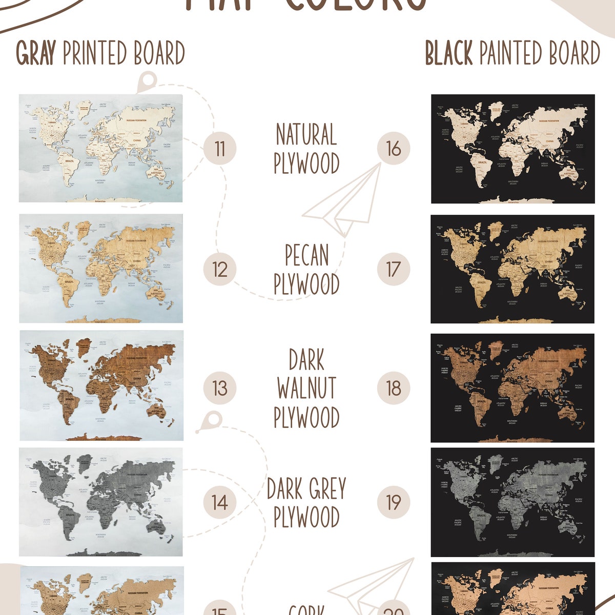 Wooden World Map (Large, Full Set, Version 18)
