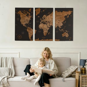 Wood World Map Family Travel Map – Personal Gift for Mothers Day World Map Push Pin, Travel Tracker Map Adventurer Gift, Cork World Map
