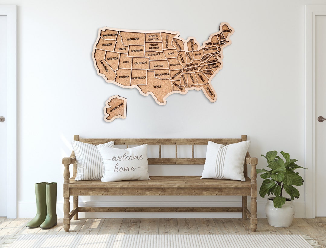 Cork US Map Wood USA Map Wood Wall Art Wooden Map of United Etsy Canada