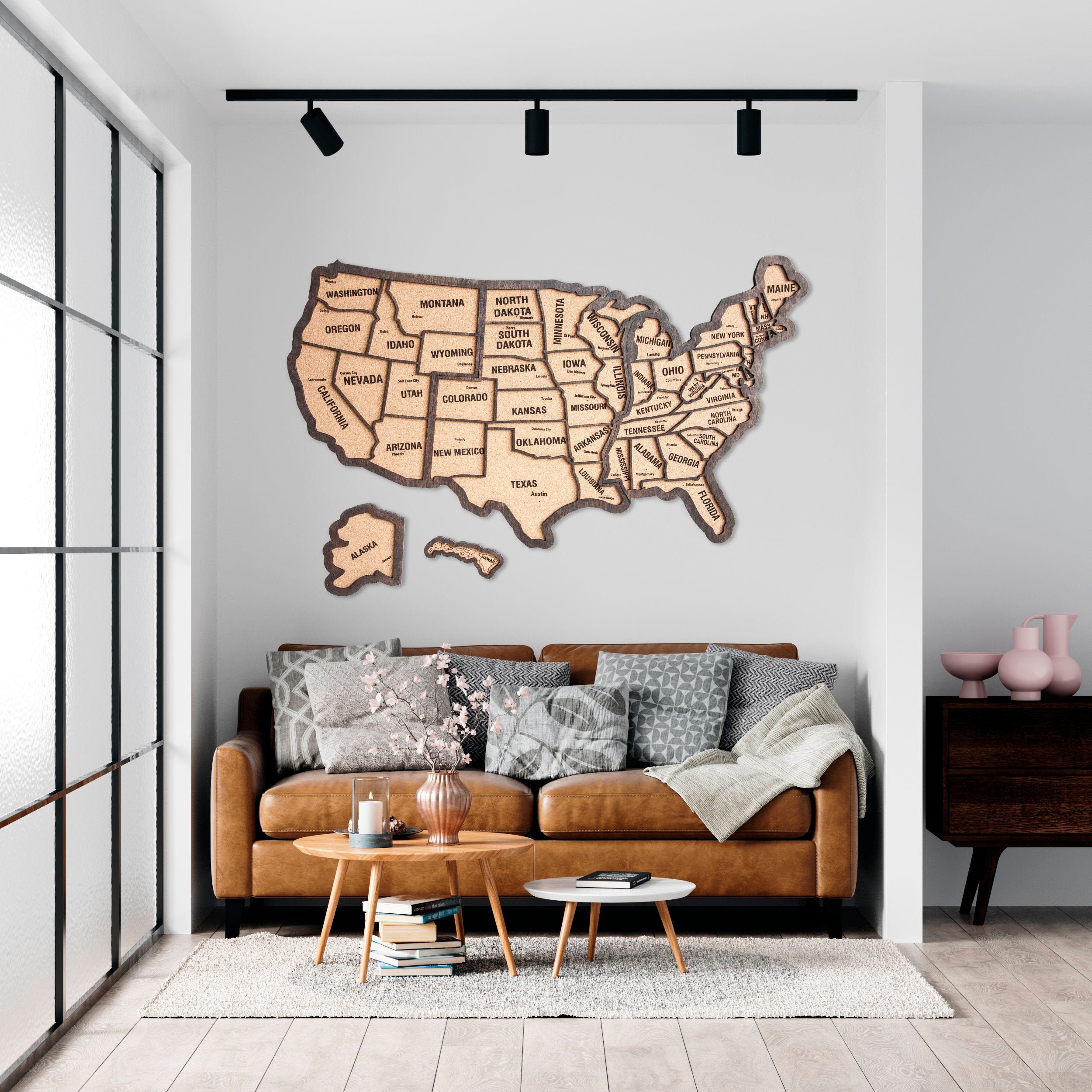 コルクボード USA プッシュピン 旅行マップ カップル ギフト、木製