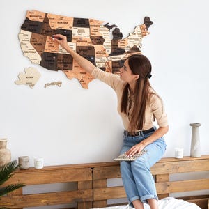 USA Travel Map Wood Wall Decor, Push Pin Map 5th Anniversary Gift ...