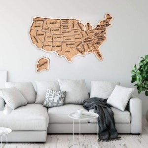 Corkboard Wood USA Push Pin Travel Map For Couples Gifts, Wooden United States Relationship Gifts, Personalized Cork board, Wedding Gifts image 9