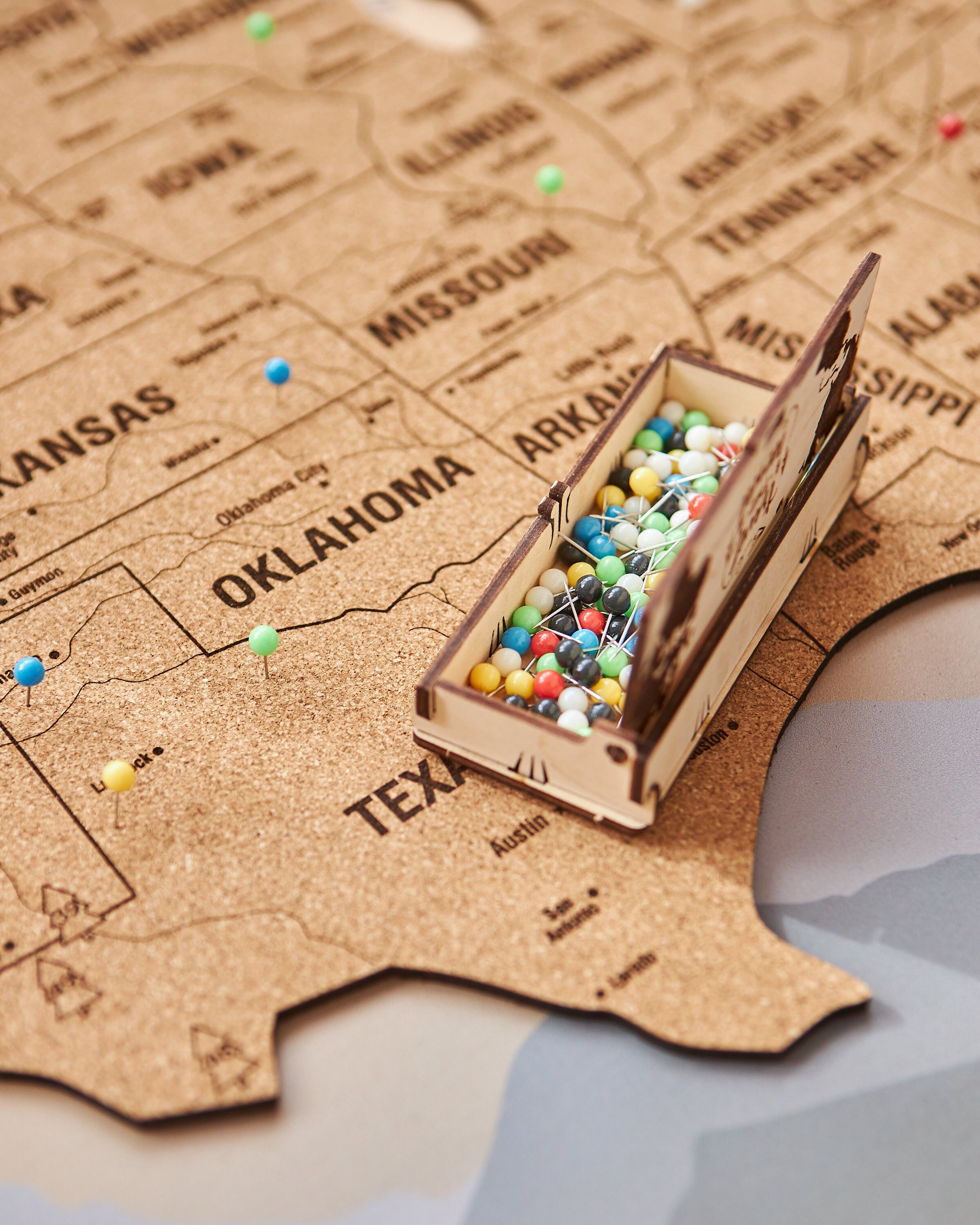 Push Pins Wooden Box