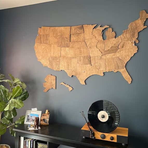 US Travel Wooden Map Push Pin Map - USA Apartment Decor Travel