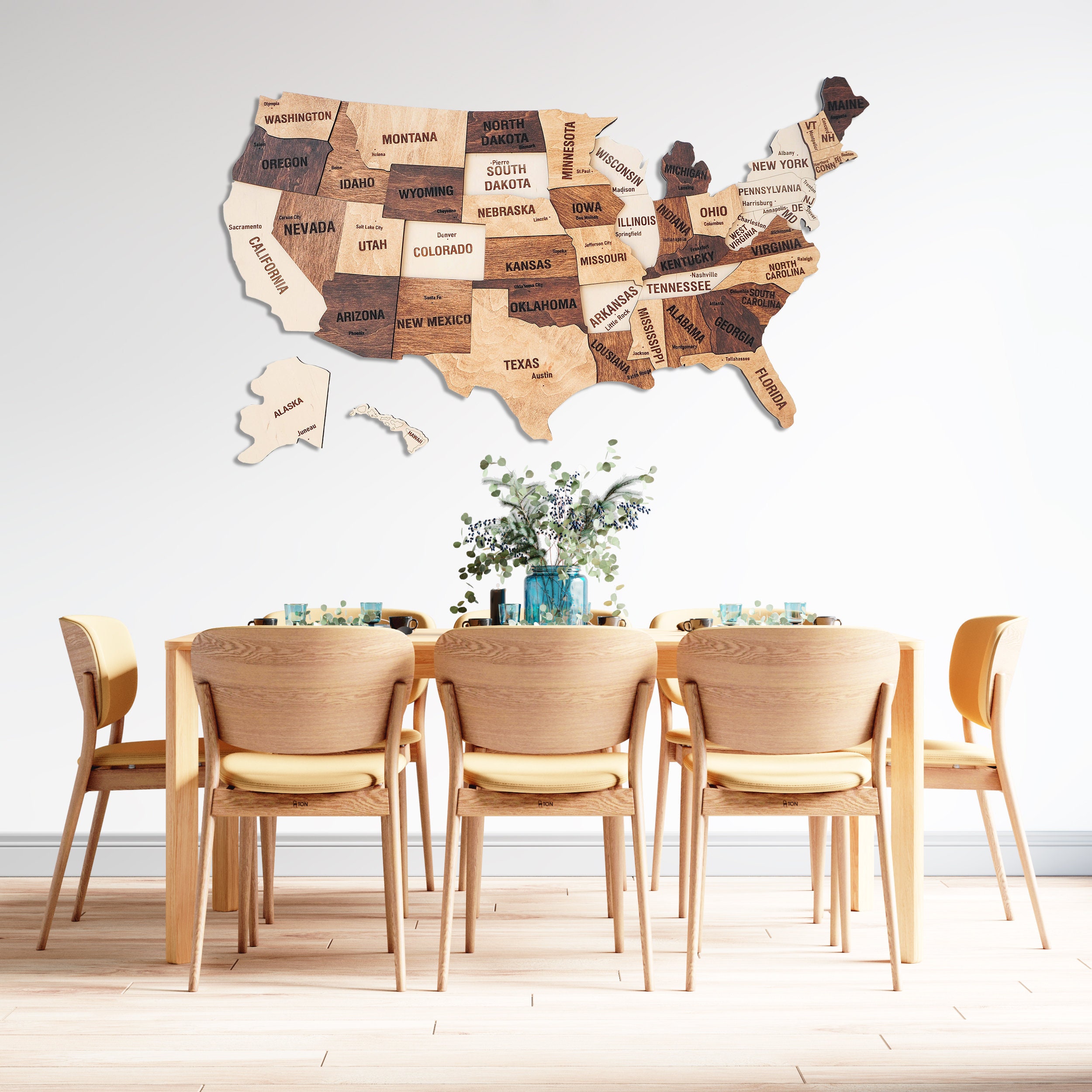 USA Map - Wood Map of United States Wall Art - US Map Travel Gift Push ...