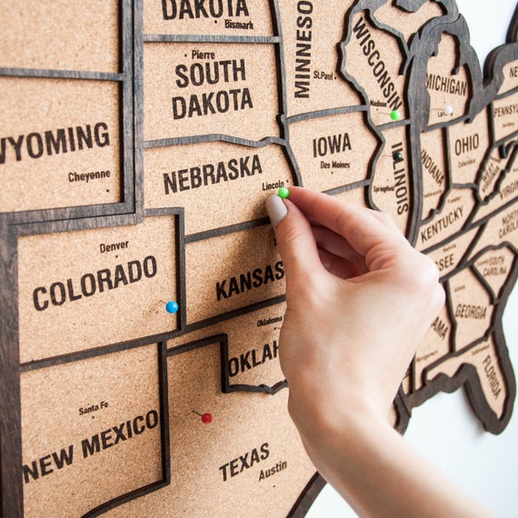 Push Pin United States Map Travel Map Apartment Decor USA Etsy