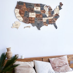 US Travel Map, Push Pin Map, Wood Map Of United States, Apartment Decor New Apartment Gift, USA Wooden Wall Map image 3