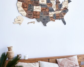 アメリカ旅行地図、押しピン地図、アメリカ合衆国木製地図、アパートの