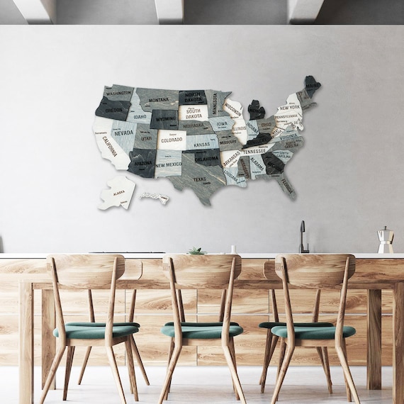 Gray American 3D US Wood Wall Map, USA Wooden Map Push Pin, Wood