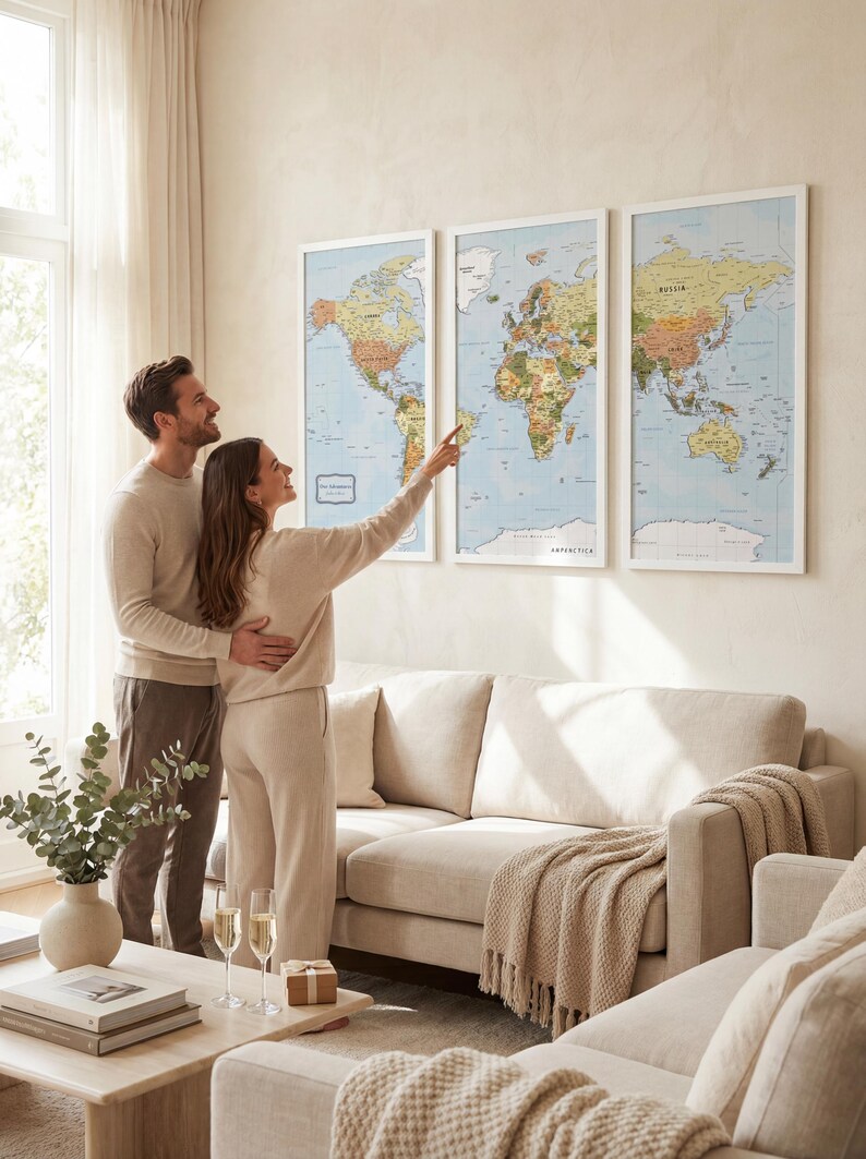 Wooden World Map Wall Art With Pins, Housewarming Gift, Anniversary ...